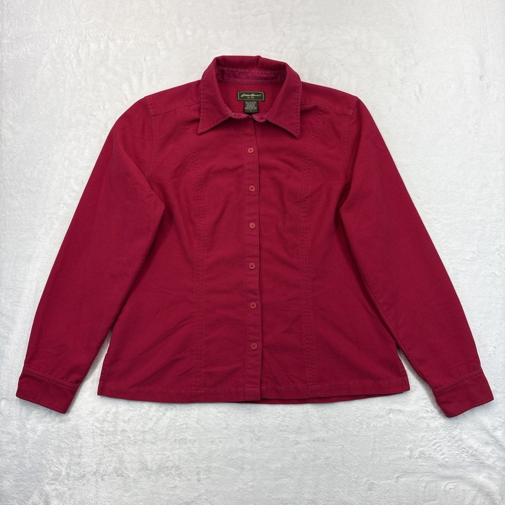 Eddie Bauer Red Shirt Jacket Womens L Y2K Preppy Fitted Long Sleeve